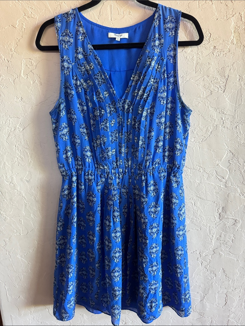 Madewell 100% Silk Floral Sleeveless Mini Dress Cobalt Blue A2419 Fit & Flare 10